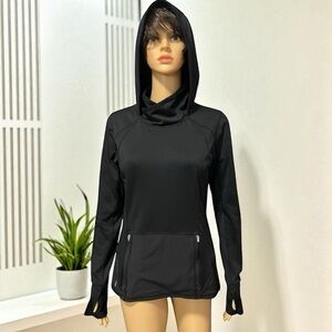 Athleta Black Plush Neck Hoodie Long Sleeve Pullover Top Size XS